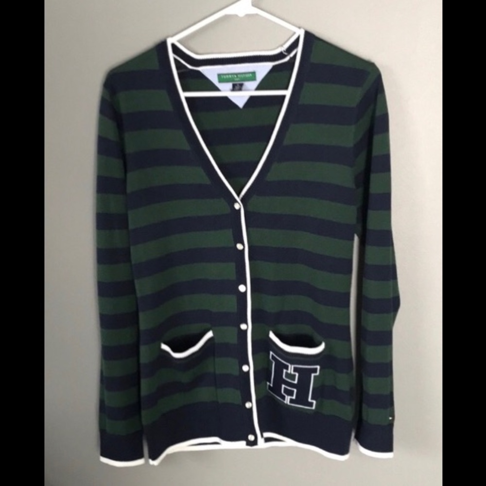 Tommy Hilfiger golf stripe logo cardigan. Sz.M.